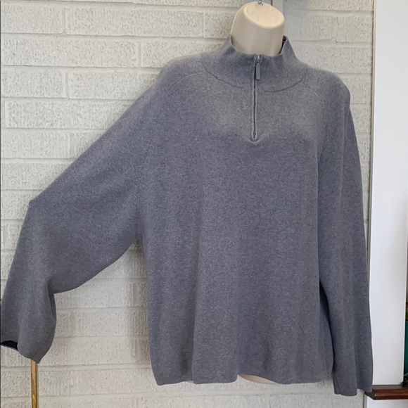 Brandini Men's 100% Cotton XL Gray Knit Sweater 1/4 Zip Pullover Navy Trim EUC - Picture 1 of 7